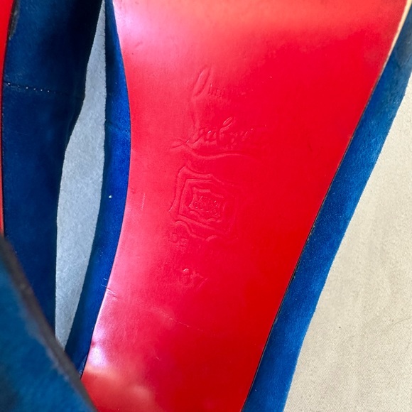 Christian Louboutin Blue Suede Heels/ sz 37/ FLAWS - Picture 4 of 12